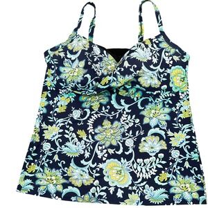 Lands End Tankini Top Womens 16 Navy Lime Floral Paisley Underwire Swim Beach